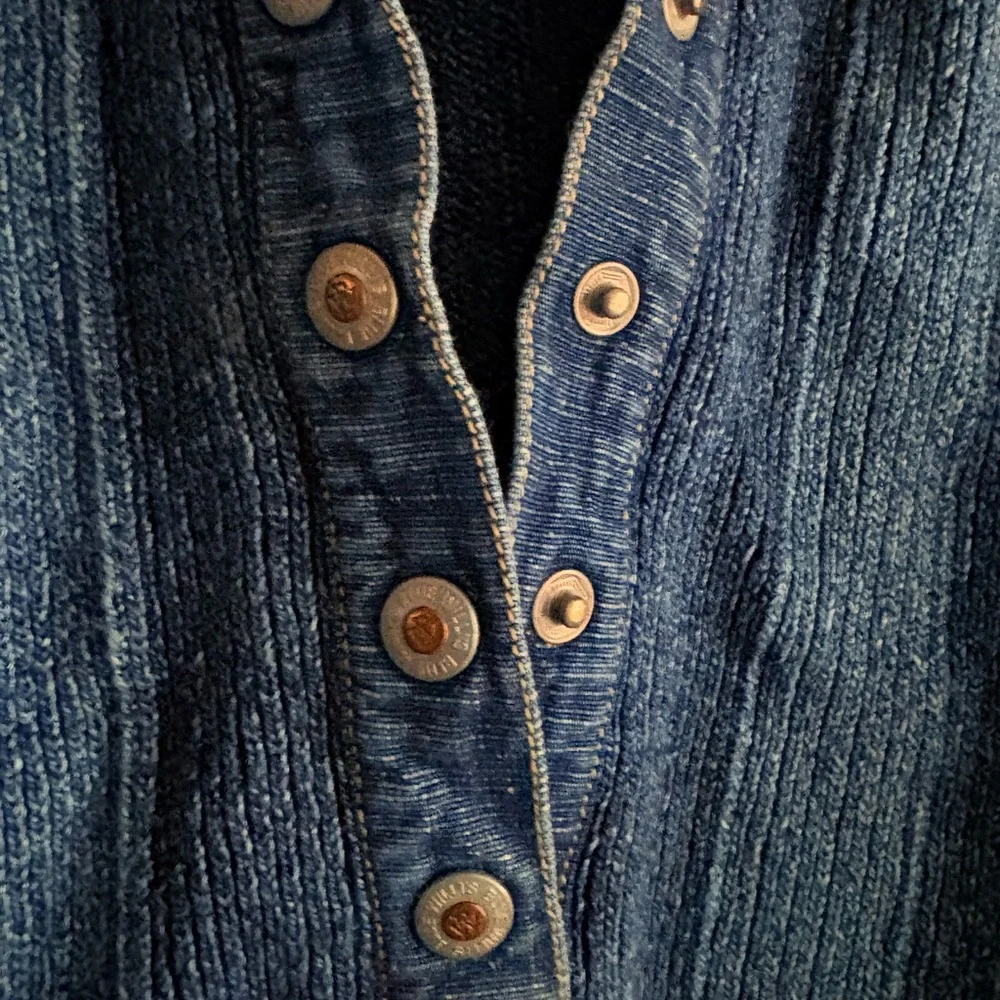 VTG Blue Willi's Heavyweight Pure Indigo Cotton Pullover Henley Sweater